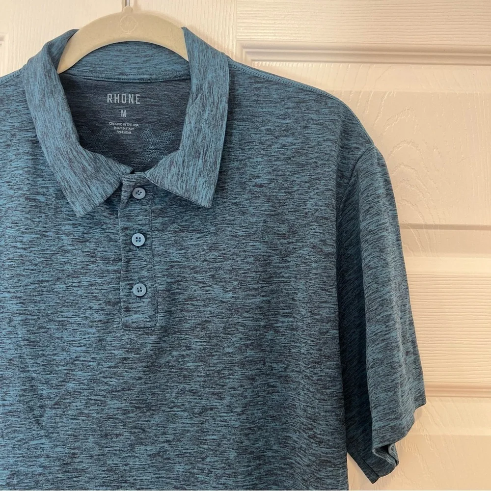 RHONE Performance Polo Blue Green Teal Short Sleeve Mens Medium